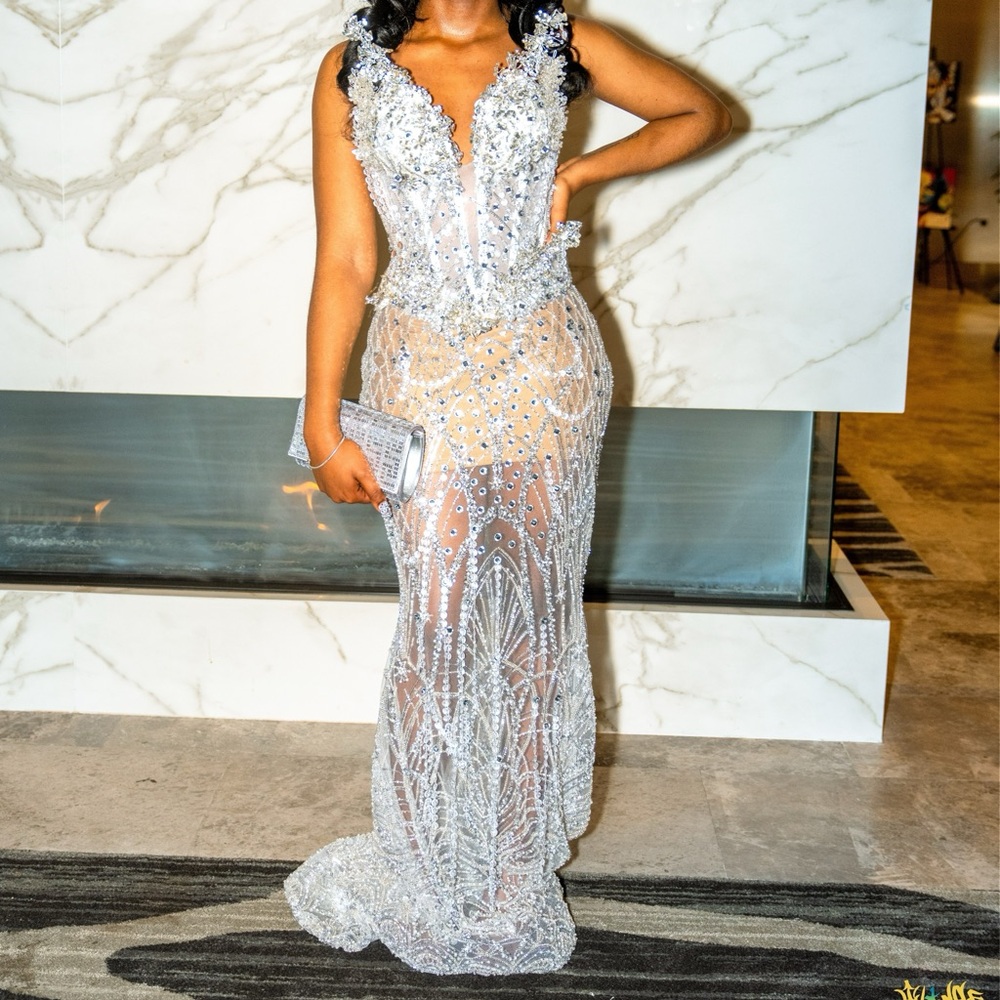 Elegant Silver Evening Gown